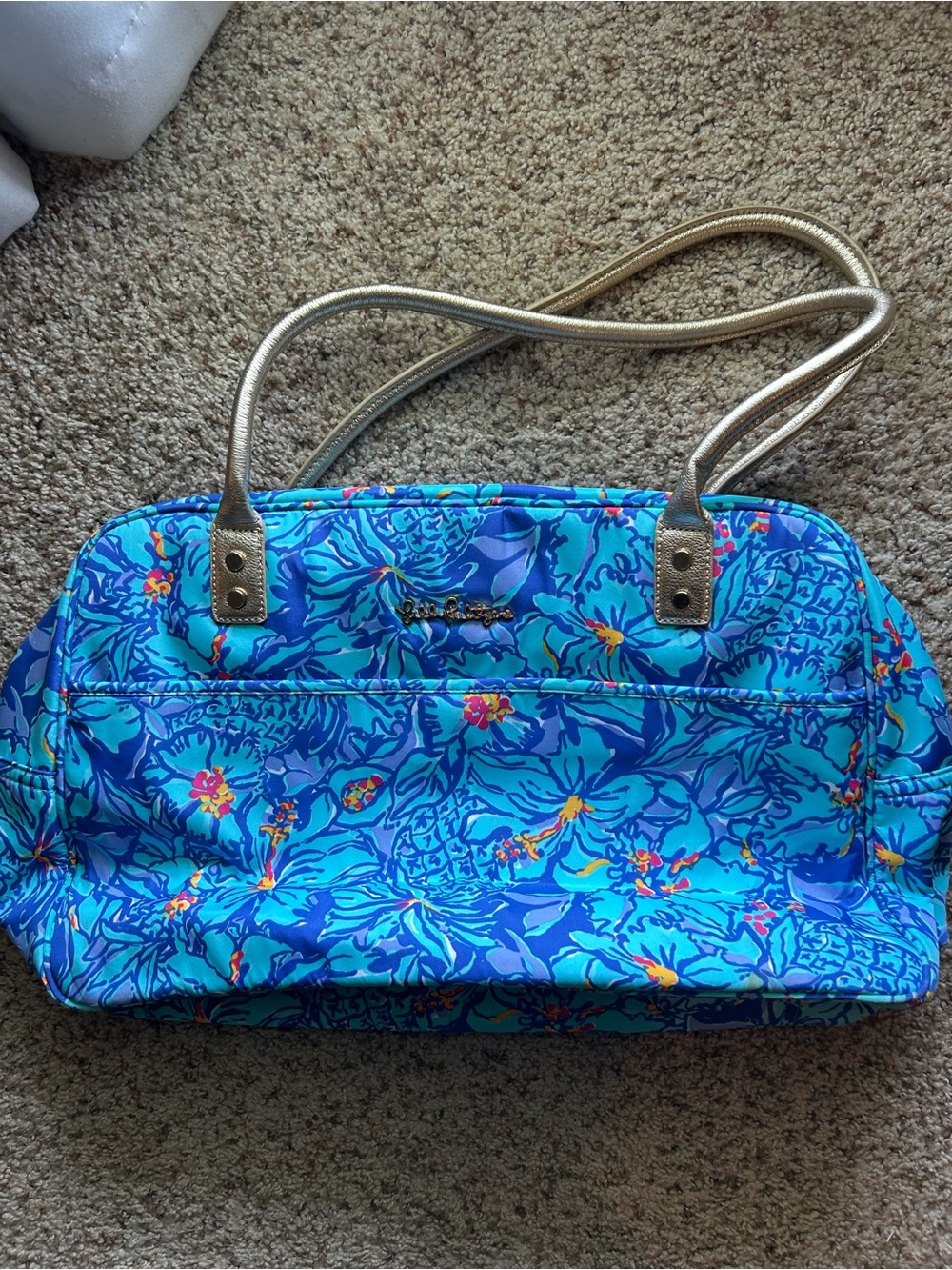 Lily Pulitzer Boarding Mai Tai Bag with Gold Straps